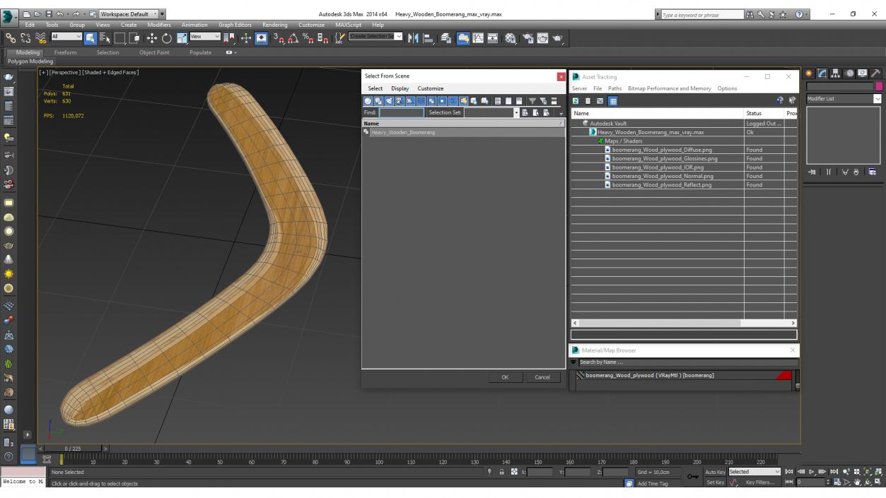 Heavy Wooden Boomerang 3D