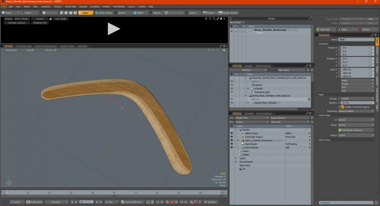 Heavy Wooden Boomerang 3D