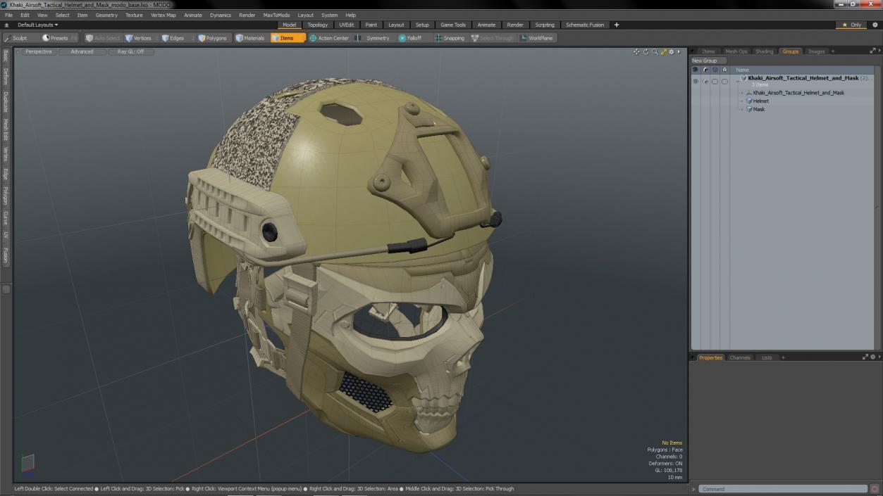 3D Khaki Airsoft Tactical Helmet and Mask model