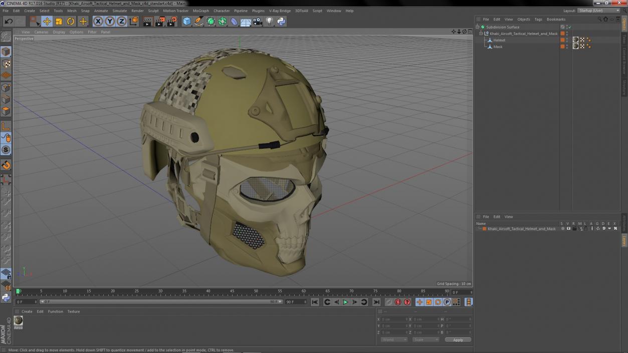 3D Khaki Airsoft Tactical Helmet and Mask model