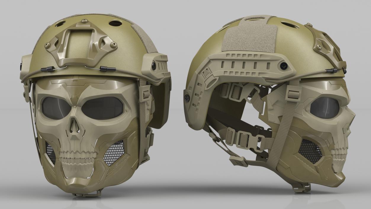 3D Khaki Airsoft Tactical Helmet and Mask model