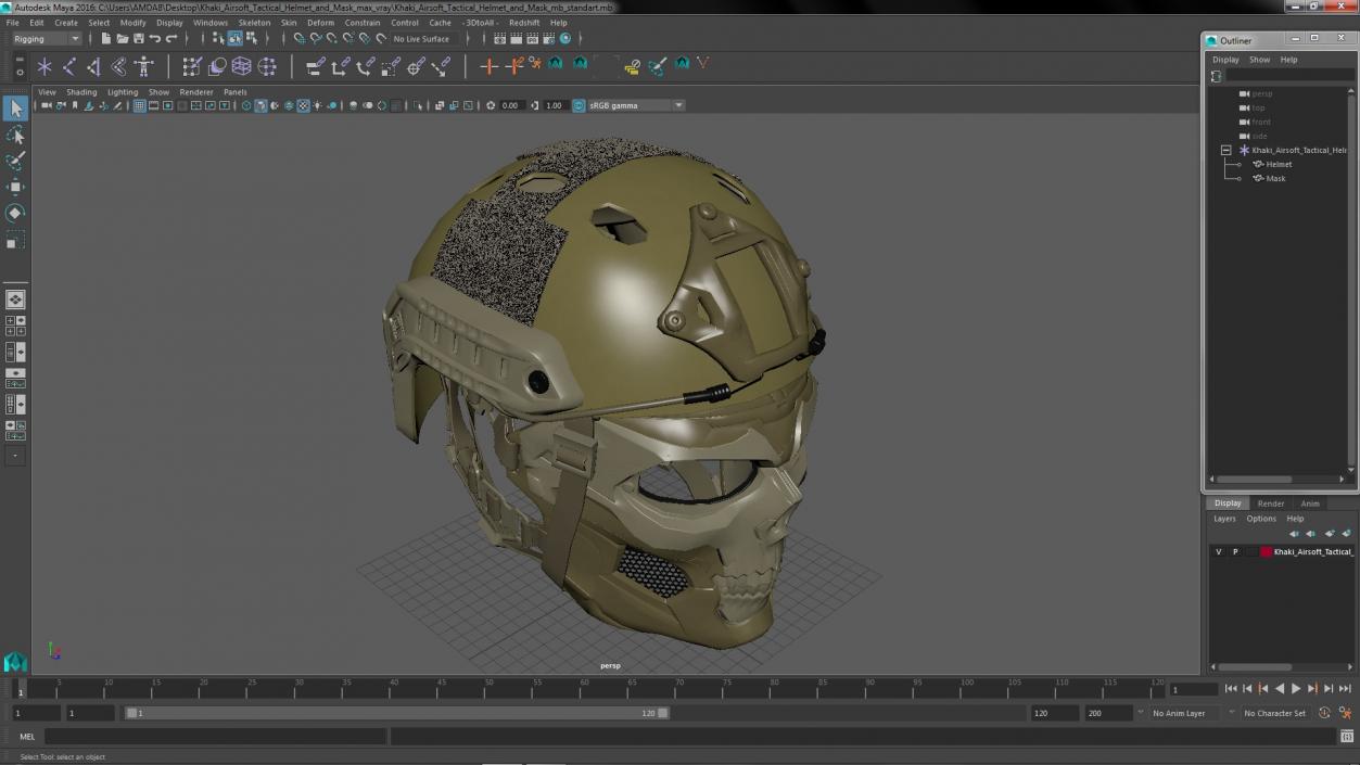 3D Khaki Airsoft Tactical Helmet and Mask model