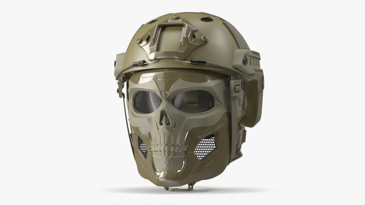 3D Khaki Airsoft Tactical Helmet and Mask model