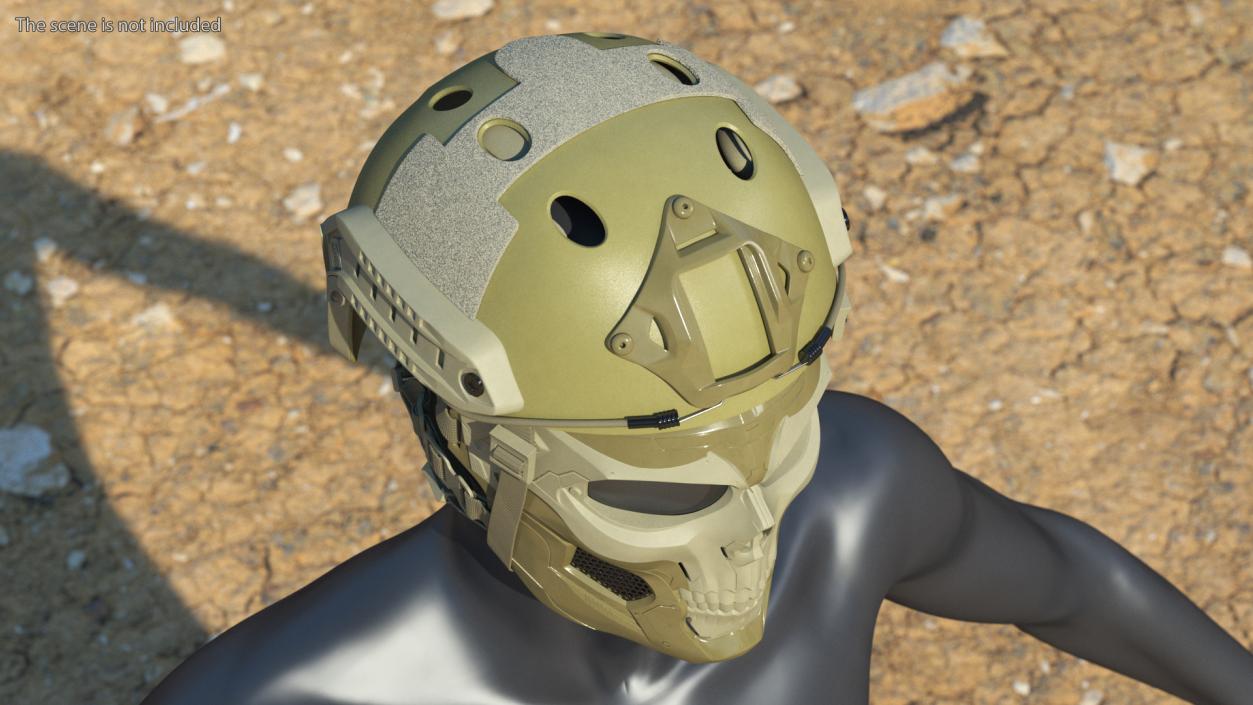 3D Khaki Airsoft Tactical Helmet and Mask model