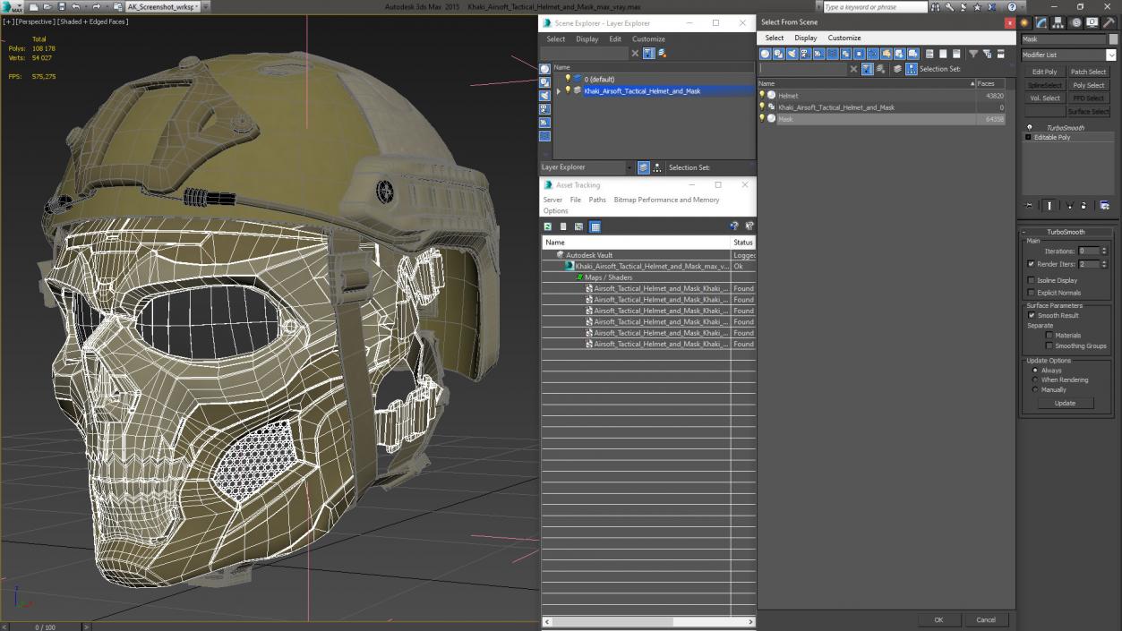 3D Khaki Airsoft Tactical Helmet and Mask model