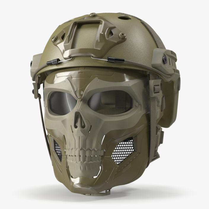 3D Khaki Airsoft Tactical Helmet and Mask model