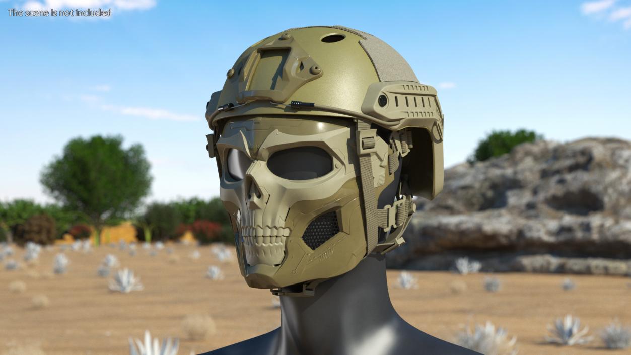 3D Khaki Airsoft Tactical Helmet and Mask model