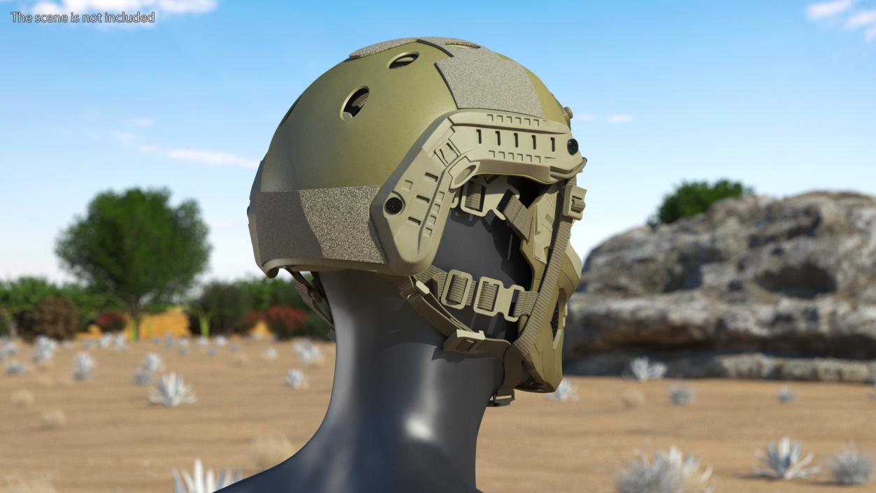 3D Khaki Airsoft Tactical Helmet and Mask model