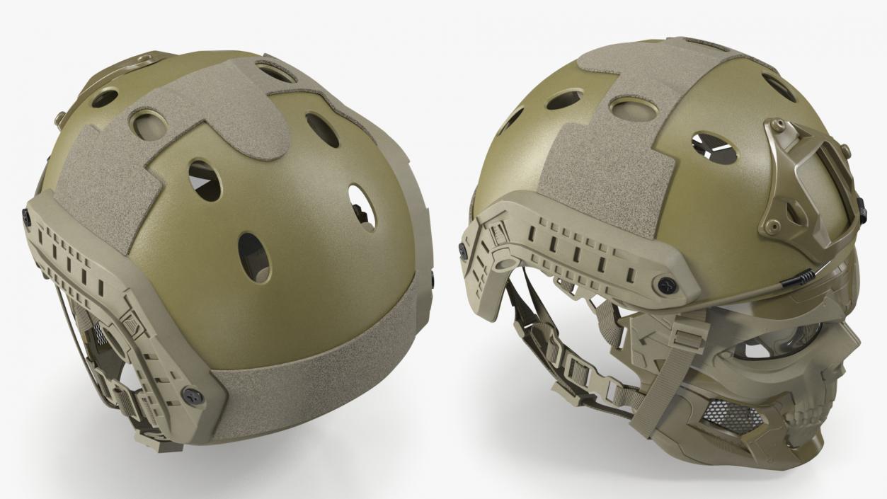 3D Khaki Airsoft Tactical Helmet and Mask model