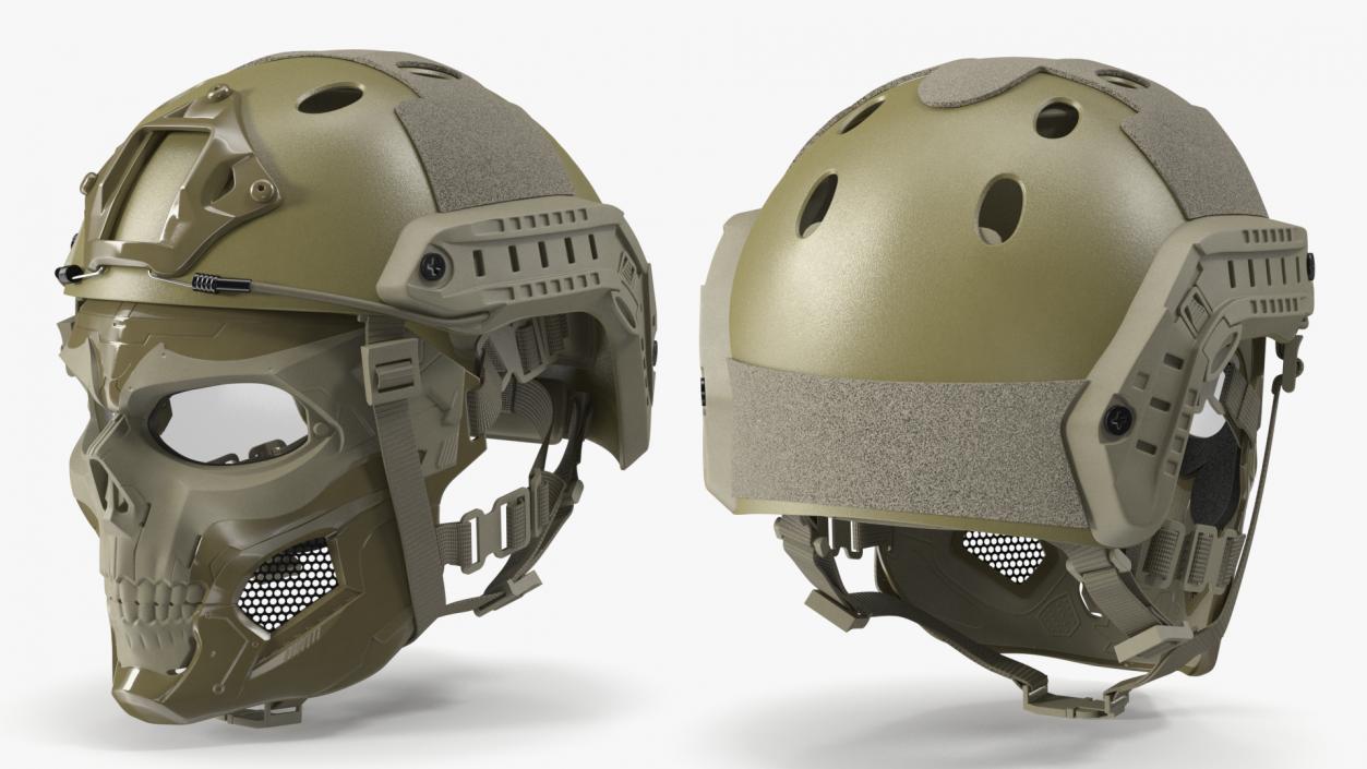 3D Khaki Airsoft Tactical Helmet and Mask model