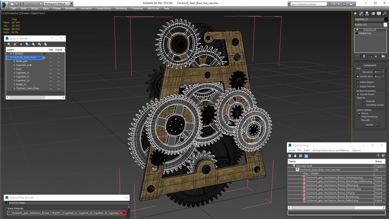 3D Clockwork Gears Brass