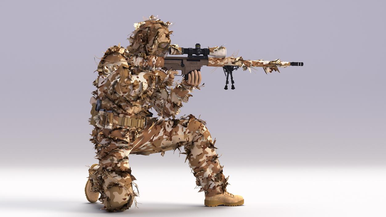 3D model Sniper Shooting in Sitting Position