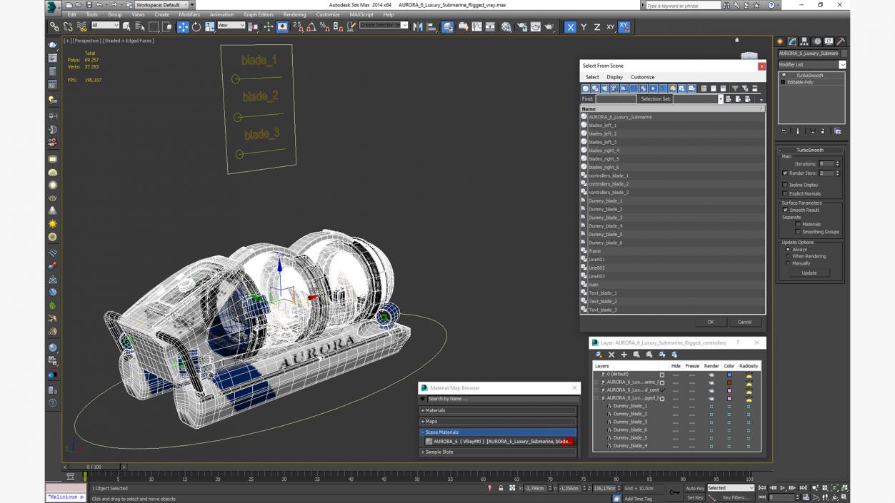 AURORA 6 Luxury Submarine Rigged 2 3D model