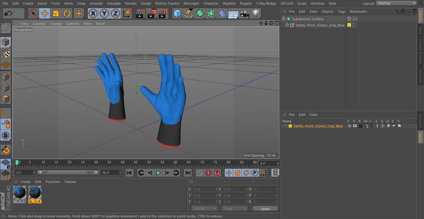 3D Safety Work Gloves Gray Blue model