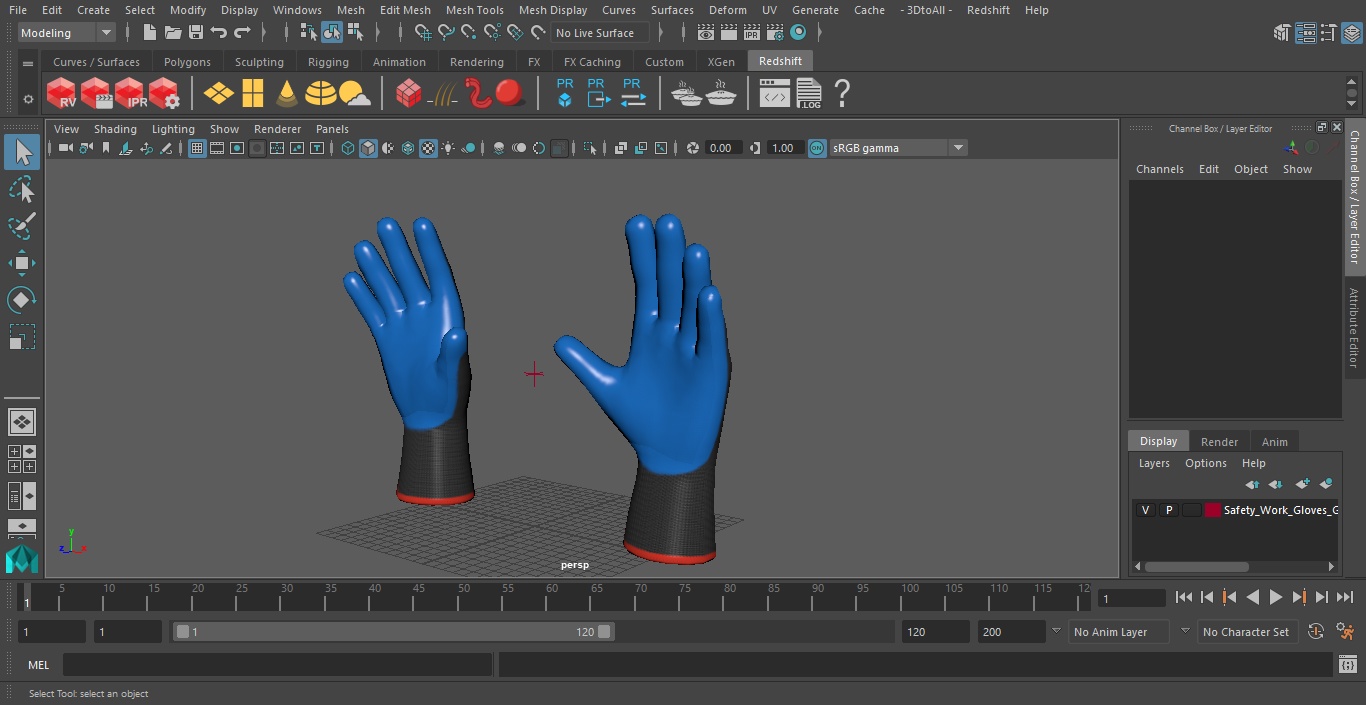 3D Safety Work Gloves Gray Blue model