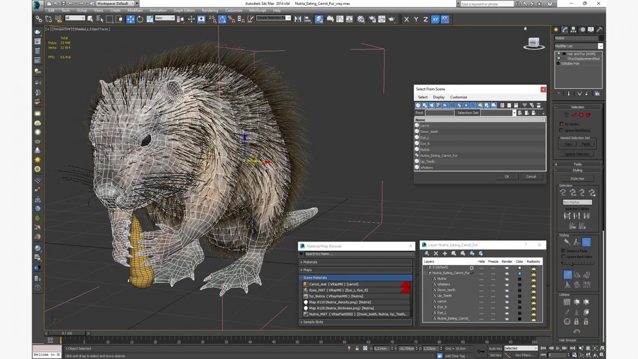 Nutria Eating Carrot Fur 3D model