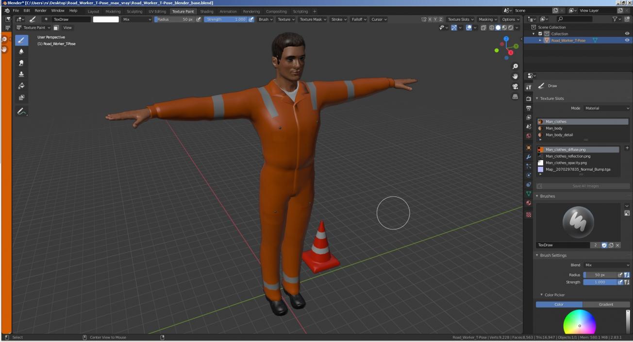 3D Road Worker T-Pose model