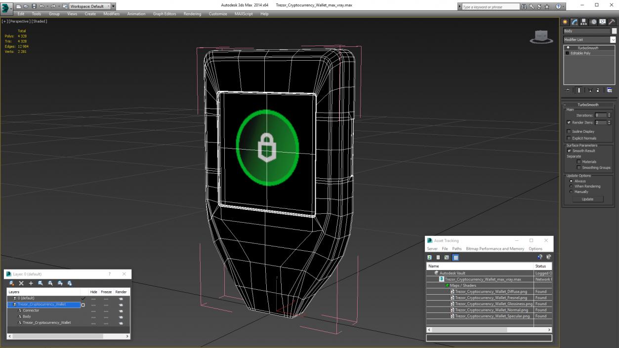 3D Trezor Cryptocurrency Wallet model