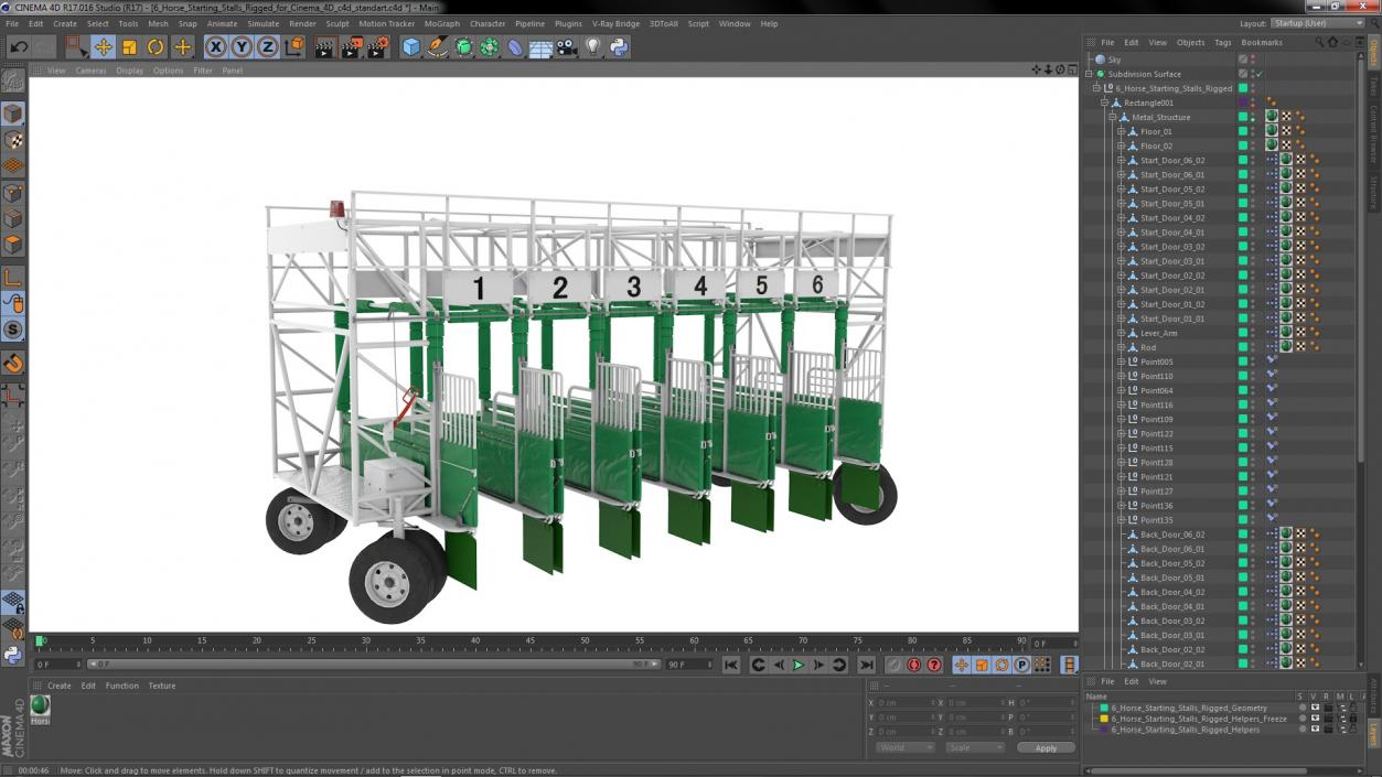 6 Horse Starting Stalls Rigged for Cinema 4D 3D model