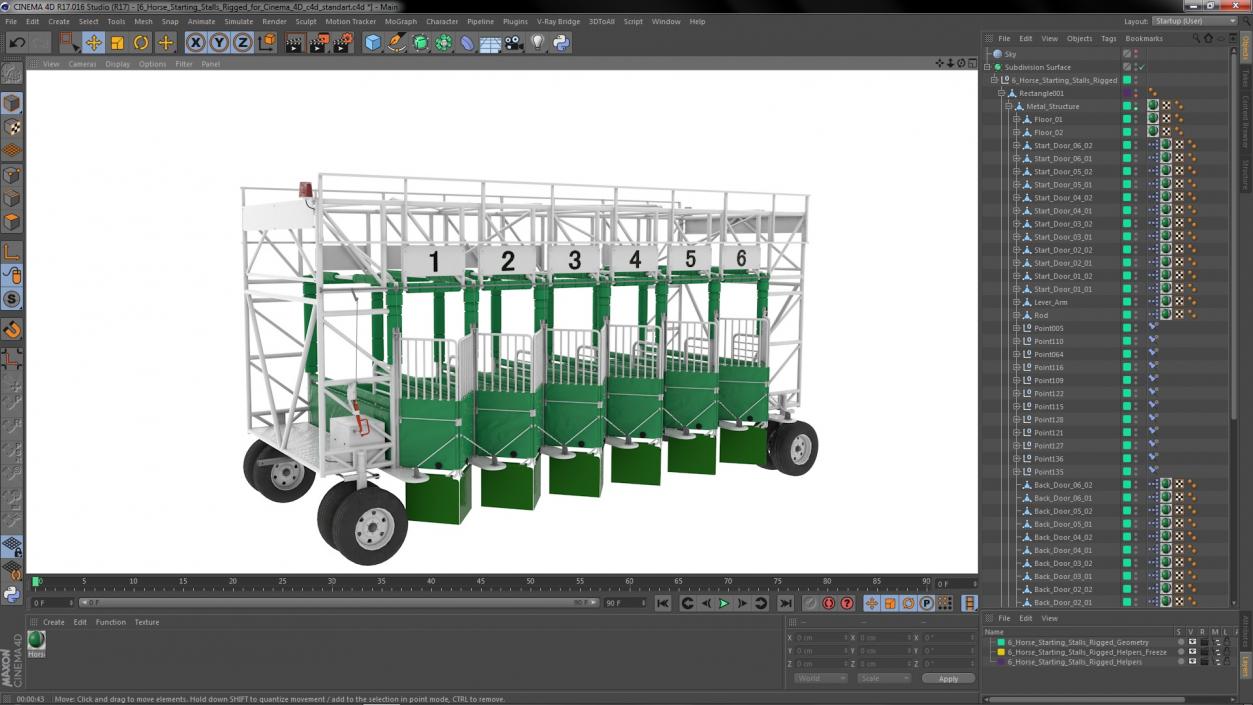 6 Horse Starting Stalls Rigged for Cinema 4D 3D model