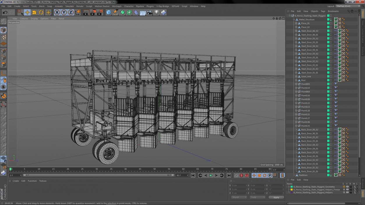 6 Horse Starting Stalls Rigged for Cinema 4D 3D model