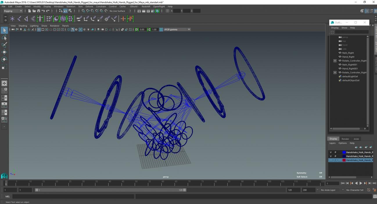 3D Handshake Hulk Hands Rigged for Maya