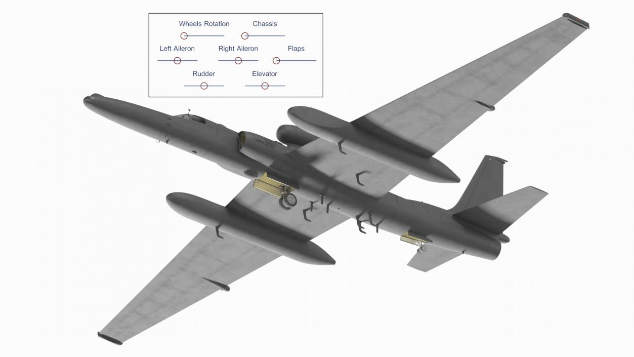 3D model Grey Reconnaissance Aircraft Simple Interior Rigged for Cinema 4D