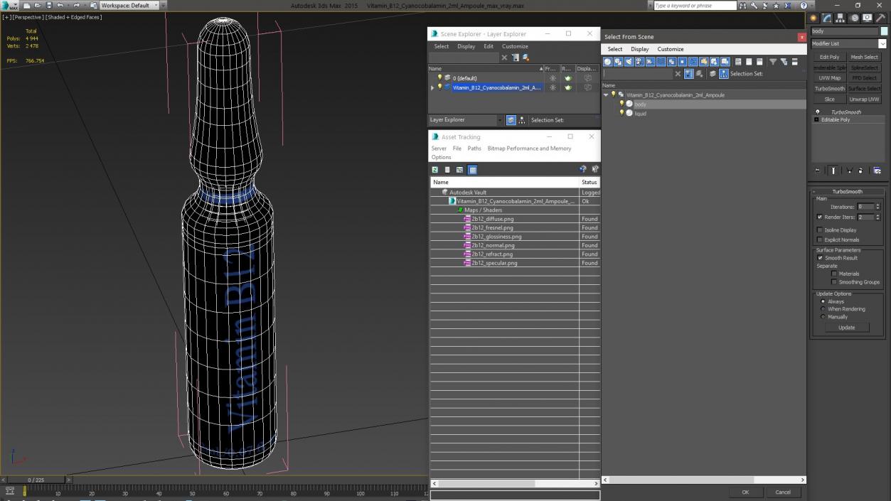 3D Vitamin B12 Cyanocobalamin 2ml Ampoule model