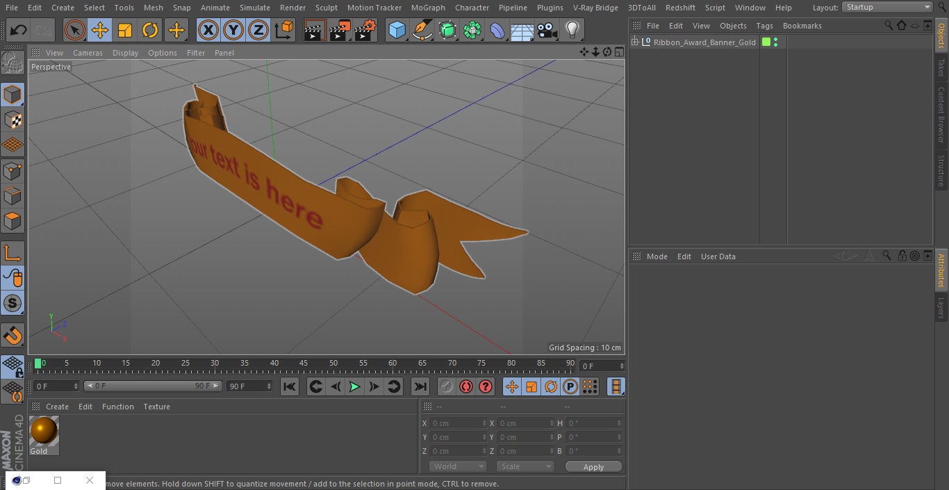 Ribbon Award Banner Gold 3D model