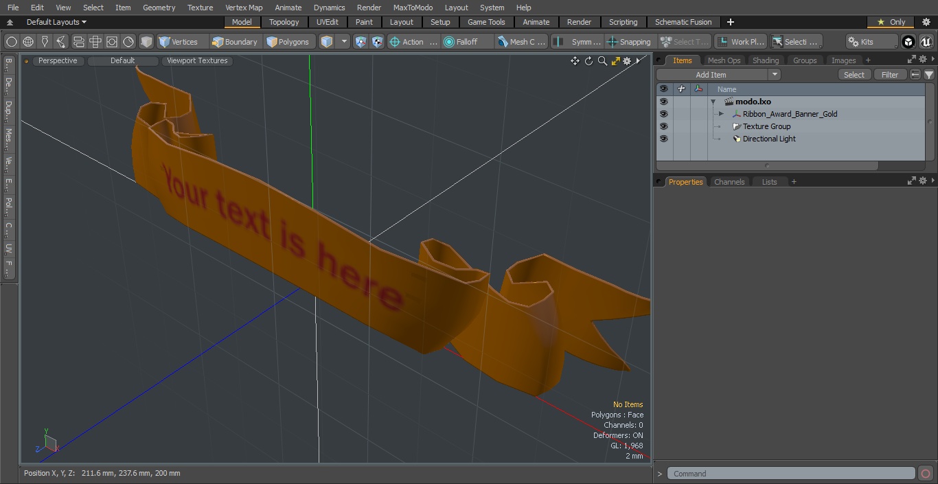 Ribbon Award Banner Gold 3D model