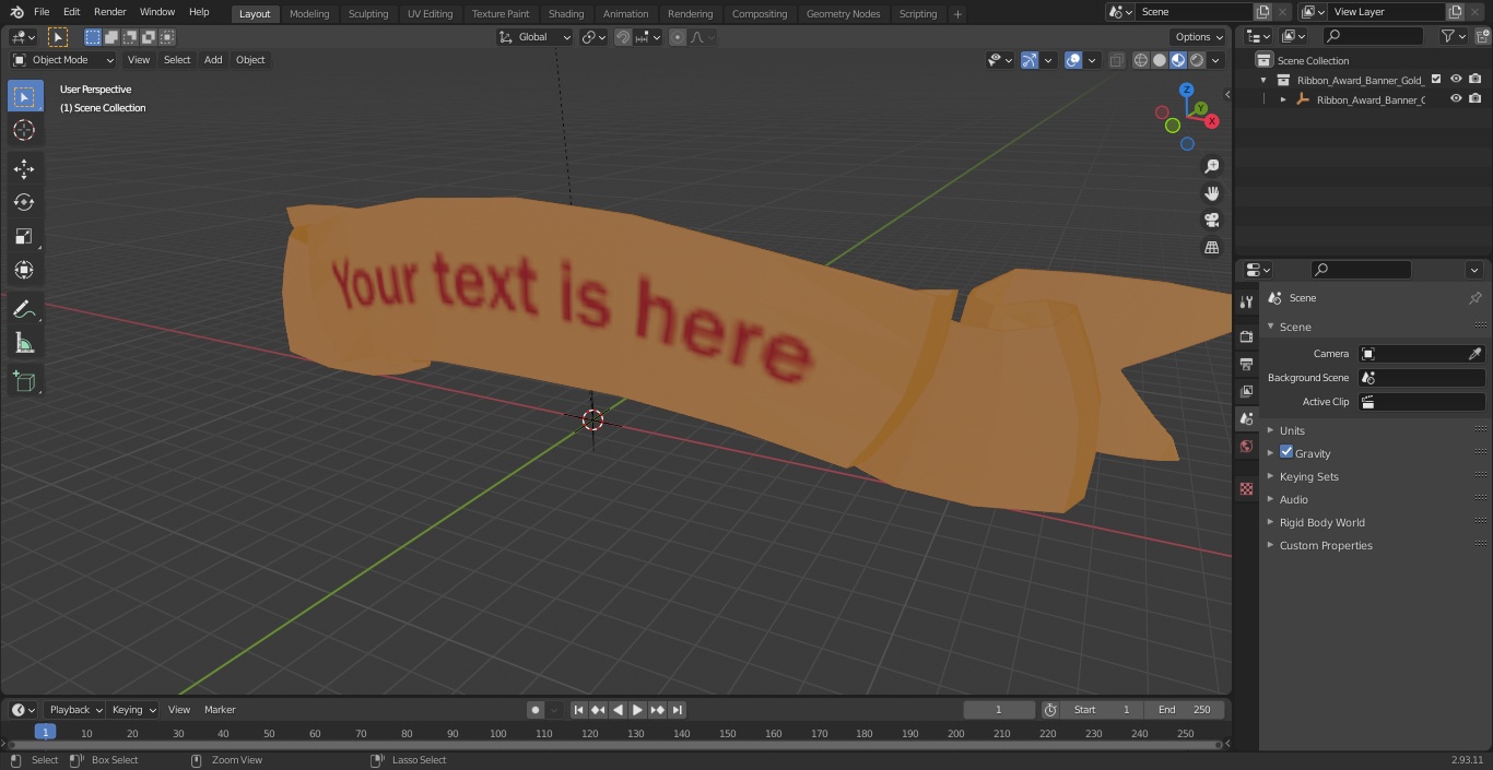 Ribbon Award Banner Gold 3D model