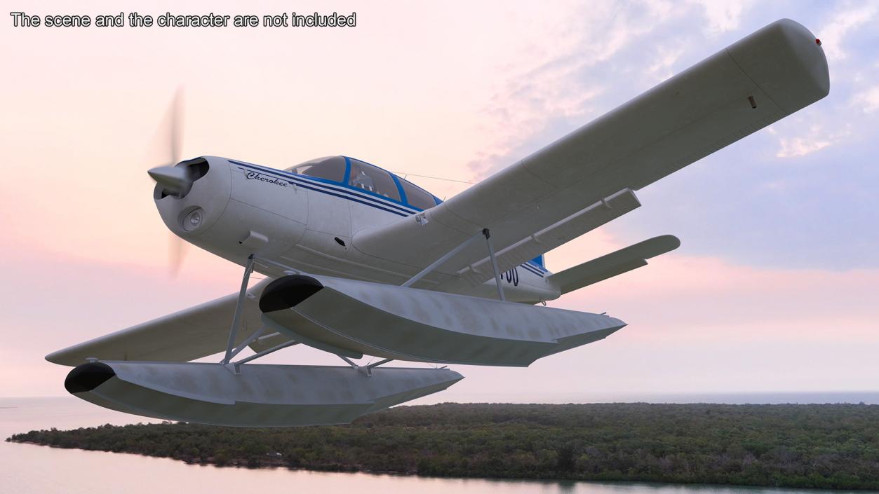 Personal Seaplane Aircraft Piper PA-28 Cherokee Rigged 3D model