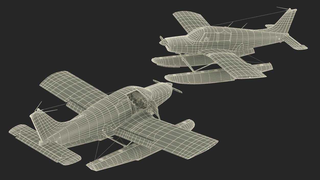 Personal Seaplane Aircraft Piper PA-28 Cherokee Rigged 3D model