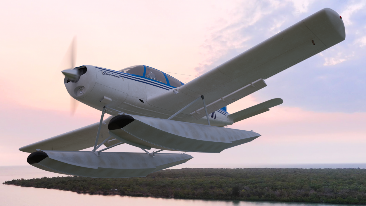 Personal Seaplane Aircraft Piper PA-28 Cherokee Rigged 3D model