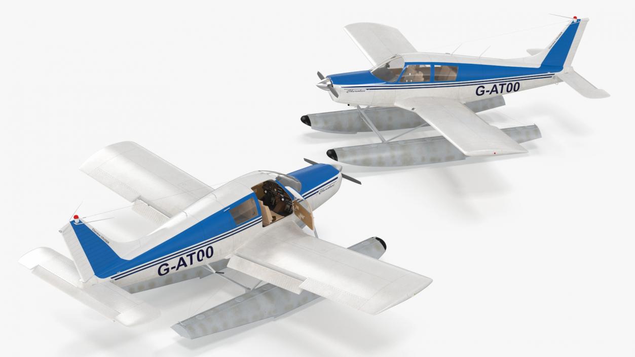 Personal Seaplane Aircraft Piper PA-28 Cherokee Rigged 3D model