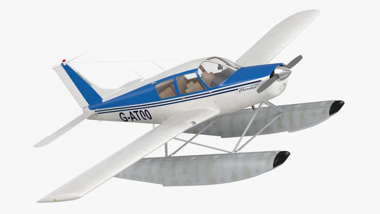 Personal Seaplane Aircraft Piper PA-28 Cherokee Rigged 3D model