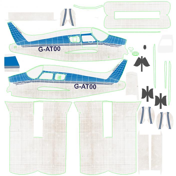 Personal Seaplane Aircraft Piper PA-28 Cherokee Rigged 3D model