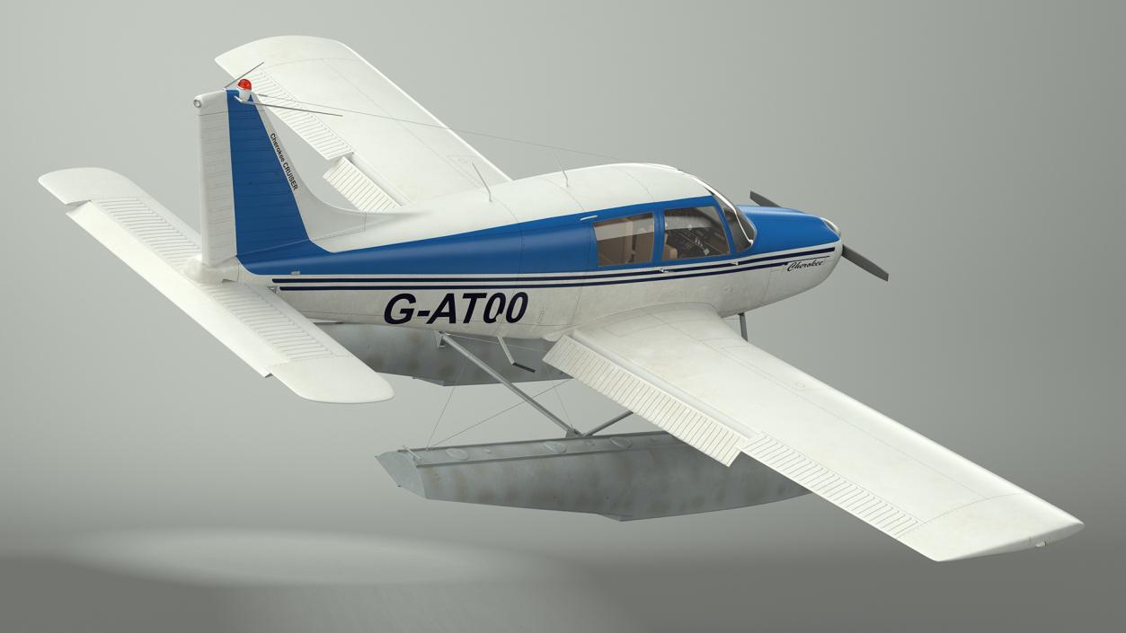 Personal Seaplane Aircraft Piper PA-28 Cherokee Rigged 3D model