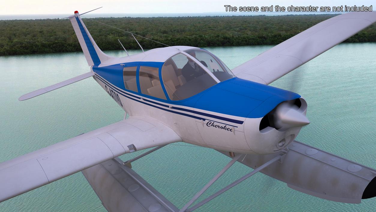 Personal Seaplane Aircraft Piper PA-28 Cherokee Rigged 3D model