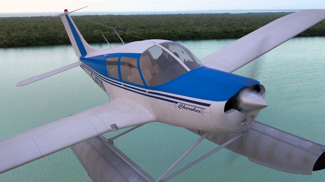 Personal Seaplane Aircraft Piper PA-28 Cherokee Rigged 3D model