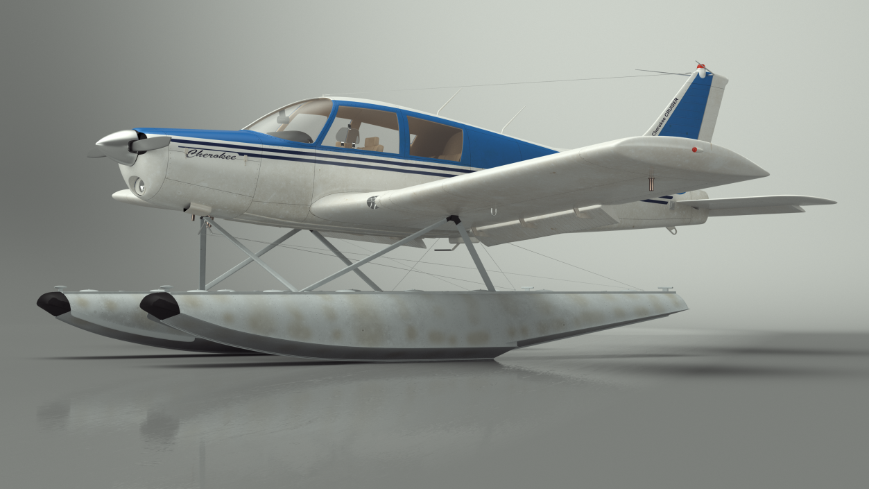 Personal Seaplane Aircraft Piper PA-28 Cherokee Rigged 3D model