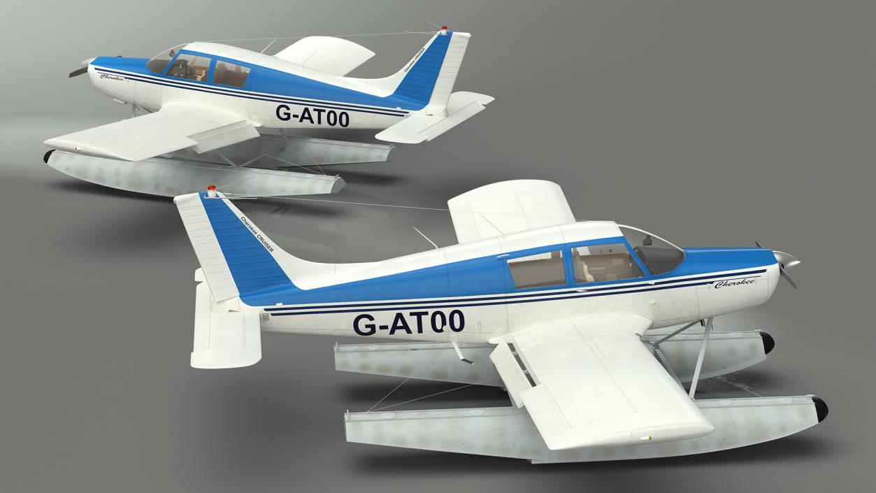 Personal Seaplane Aircraft Piper PA-28 Cherokee Rigged 3D model