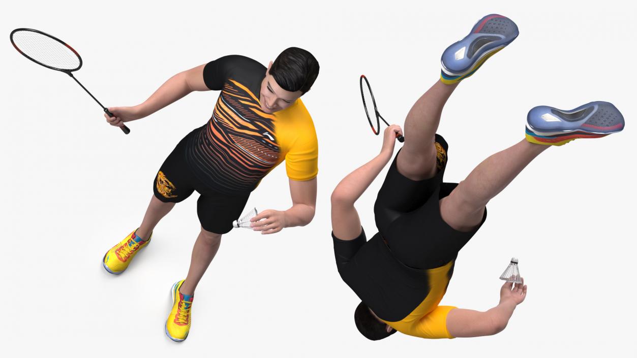 3D model Asian Man with Badminton Racket Standing Pose