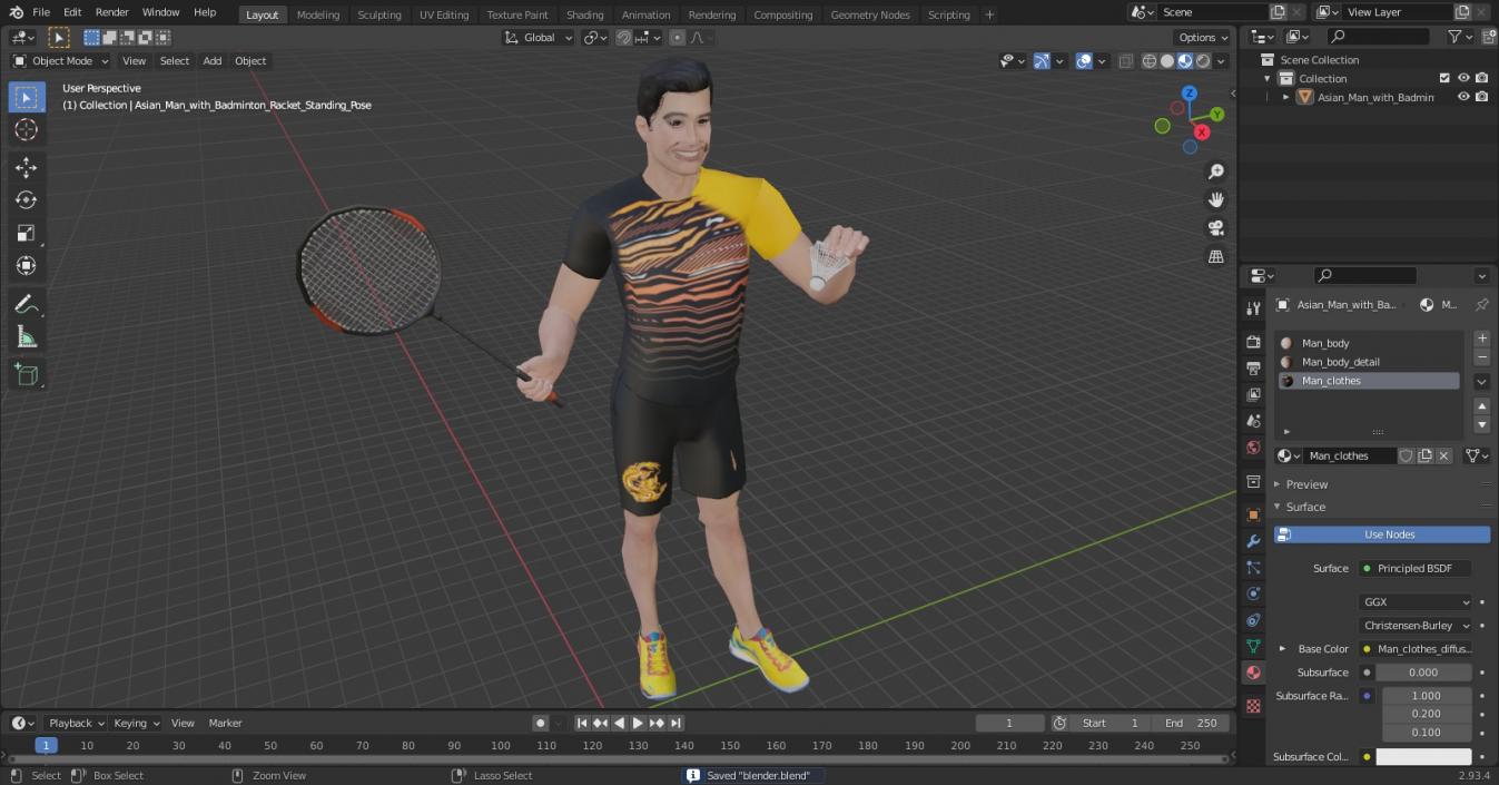 3D model Asian Man with Badminton Racket Standing Pose