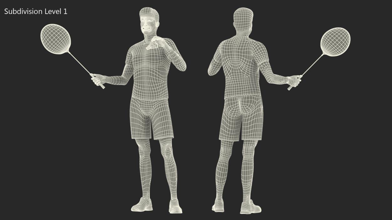 3D model Asian Man with Badminton Racket Standing Pose