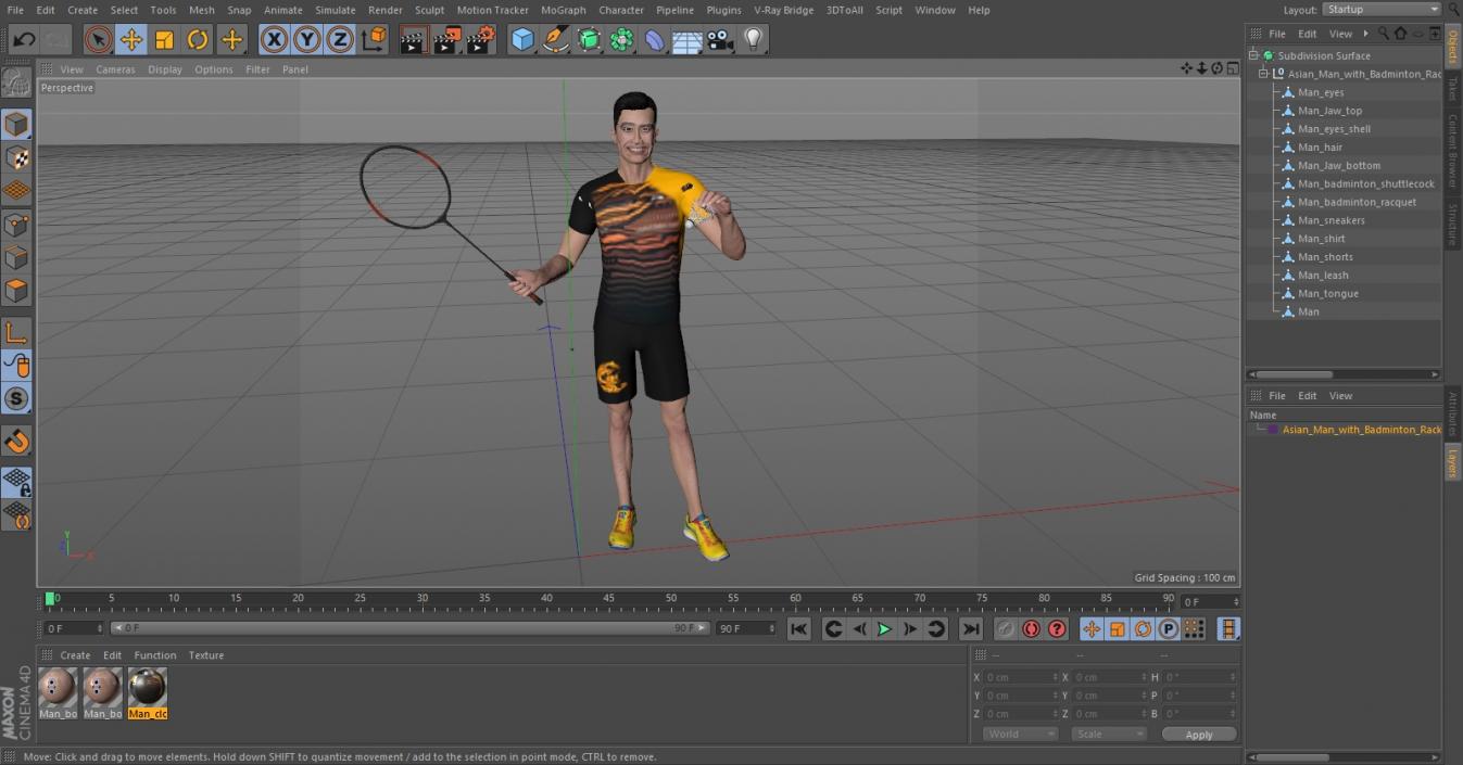 3D model Asian Man with Badminton Racket Standing Pose