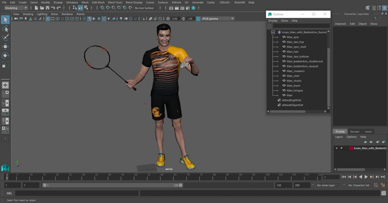 3D model Asian Man with Badminton Racket Standing Pose