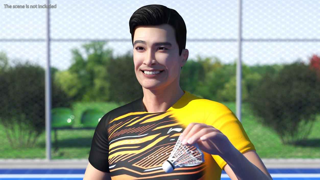 3D model Asian Man with Badminton Racket Standing Pose