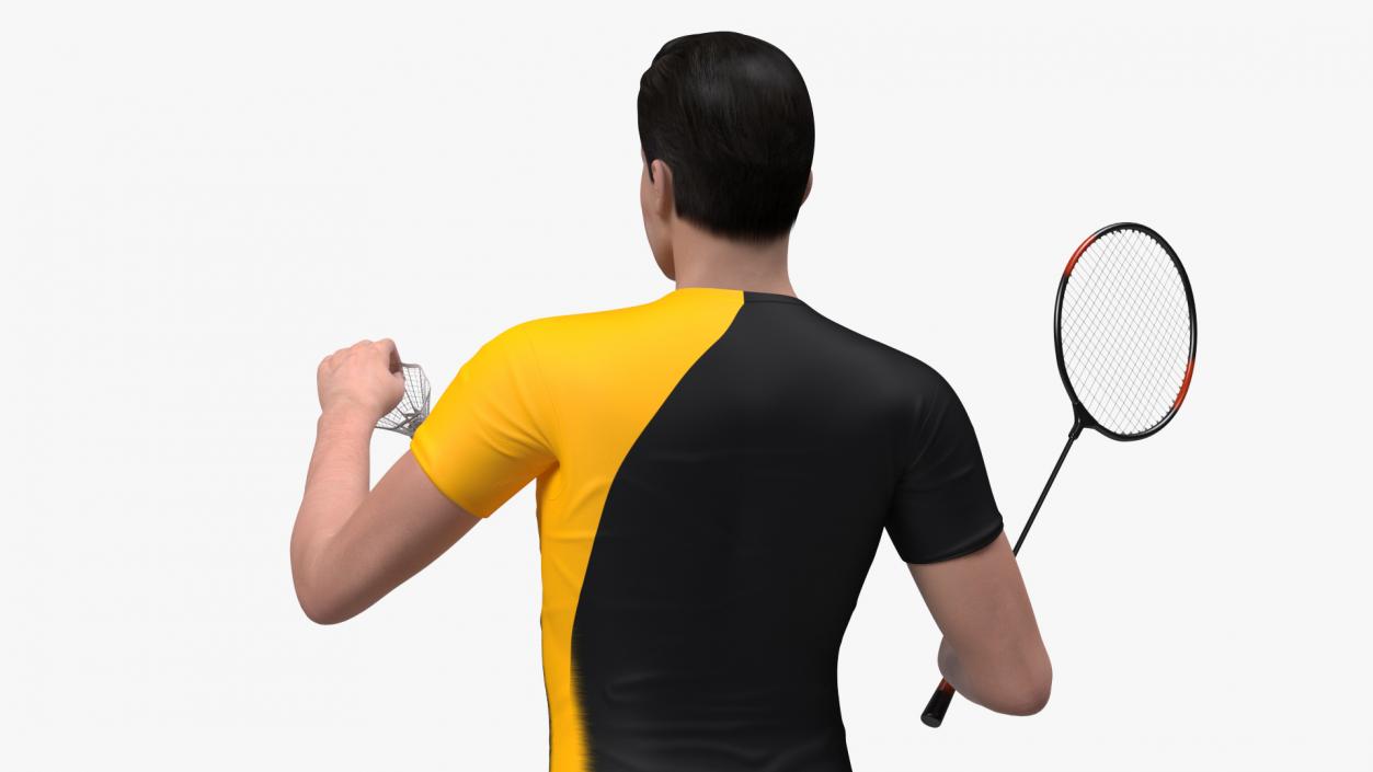 3D model Asian Man with Badminton Racket Standing Pose