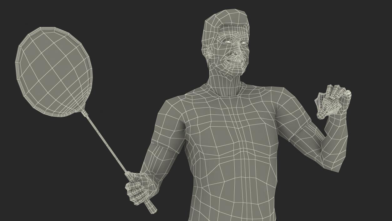 3D model Asian Man with Badminton Racket Standing Pose